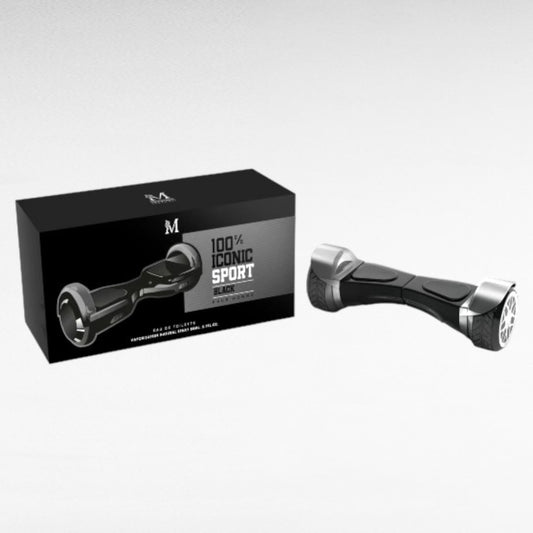 alt="Perfume 100% Iconic Sport Black Mirage Masculino - Frasco de perfume em vidro com design desportivo e embalagem preta"