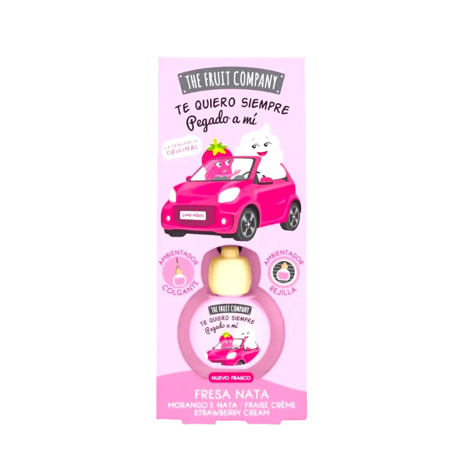 alt="Creme de Morango - Carro marca The Fruit Company - Carro aromatizador com fragrância doce de morango, ideal para perfumar o ambiente do seu veículo, proporcionando uma experiência refrescante e agradável em cada viagem."