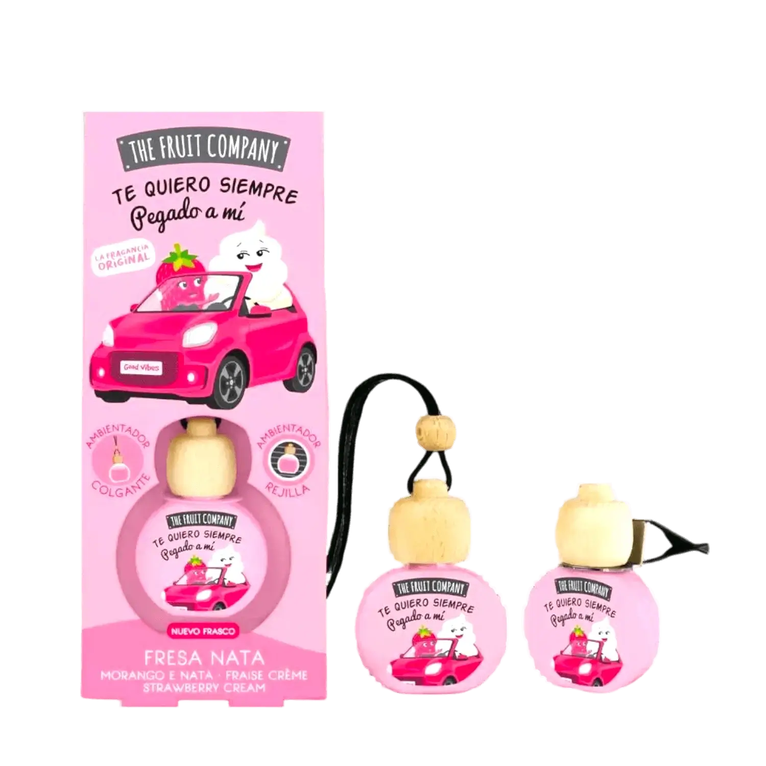 alt="Creme de Morango - Carro marca The Fruit Company - Carro aromatizador com fragrância doce de morango, ideal para perfumar o ambiente do seu veículo, proporcionando uma experiência refrescante e agradável em cada viagem."