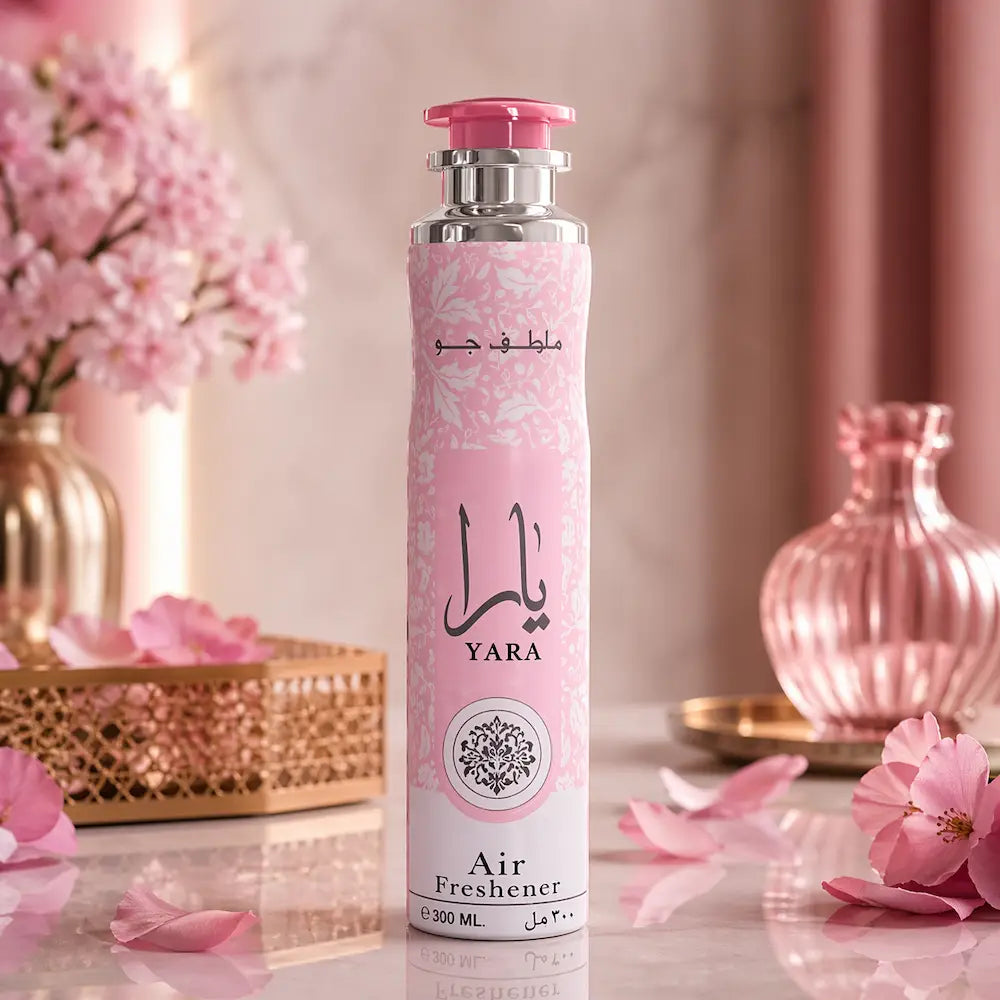 ambientador spray yara arabe fragrancia doce floral elegante frasco rosa