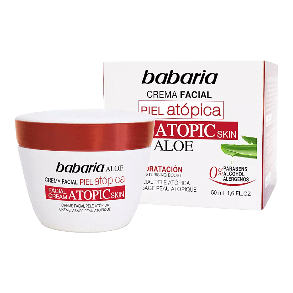 alt="Creme Facial Peles Atópicas marca Babaria - Creme facial especialmente formulado para peles atópicas, ideal para acalmar irritações, hidratar profundamente e restaurar a barreira cutânea, proporcionando alívio e conforto à pele sensível."