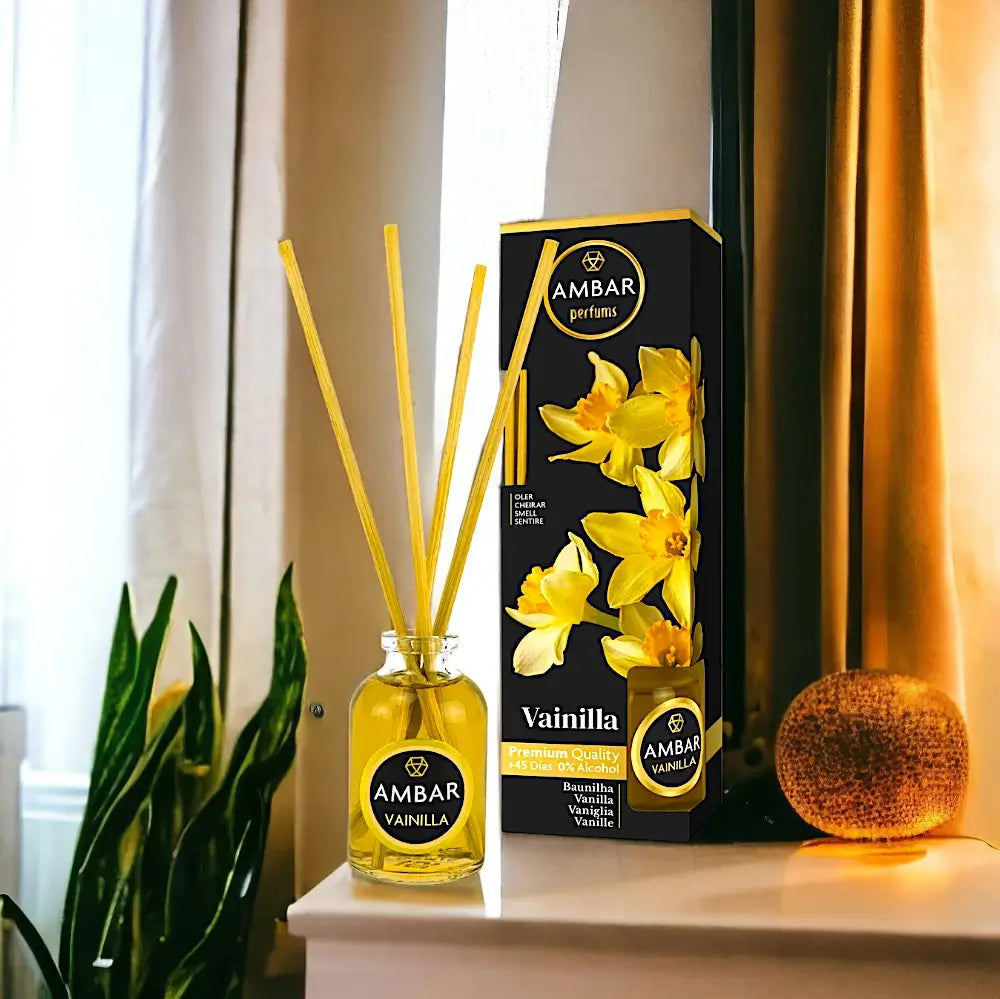 alt="Mikado de Baunilha marca Âmbar - Mikado com aroma de baunilha da marca Âmbar"