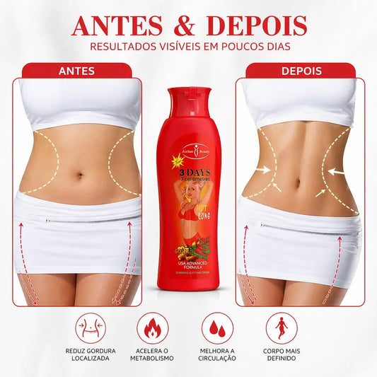 comparação antes e depois de uso de creme redutor corporal para firmeza da pele