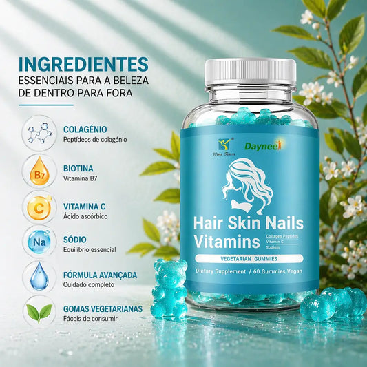 gomas cabelo pele unhas colagenio biotina vitaminas suplemento 60 gomas