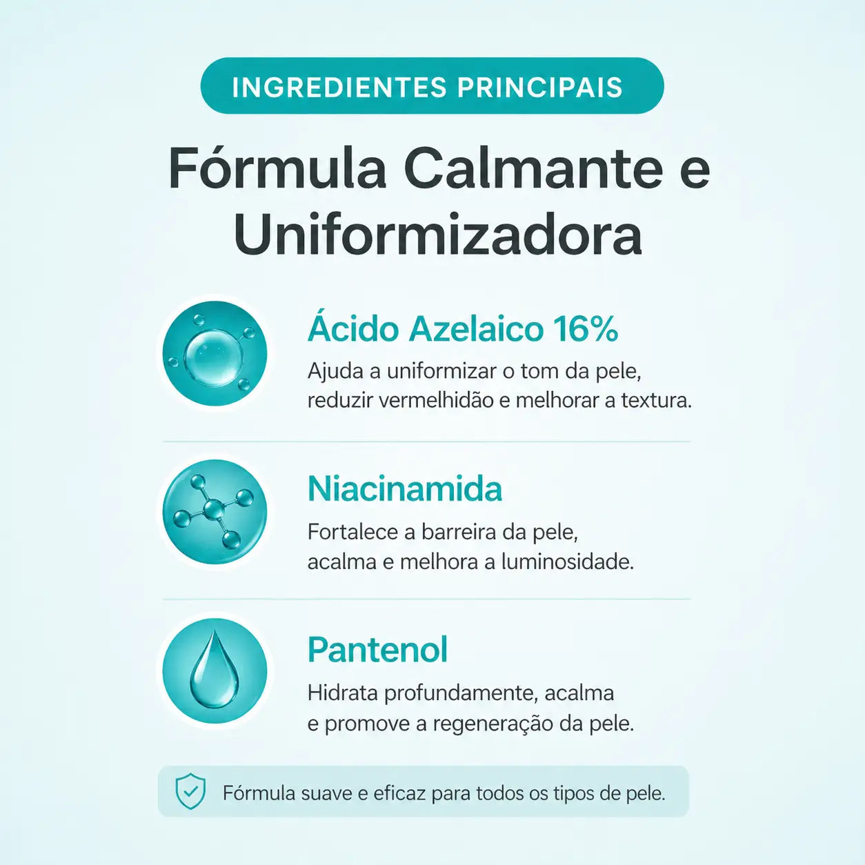ingredientes acido azelaico niacinamida pantenol beneficios pele uniforme