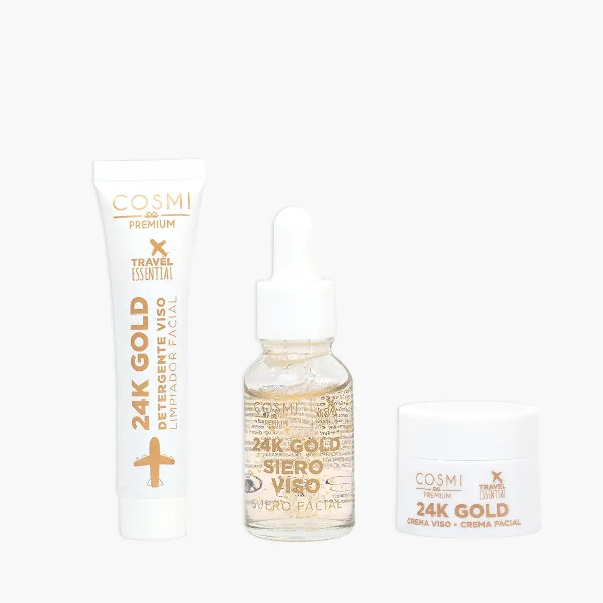 Kit completo de tratamento facial: gel de limpeza, sérum e creme hidratante com partículas de ouro 24k - efeito lifting e rejuvenescimento | Storettastic