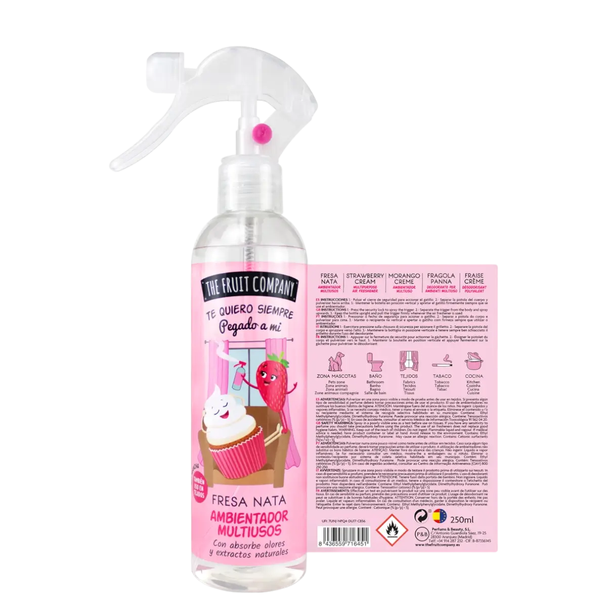 alt="Creme de Morango - Spray Multiusos marca The Fruit Company - Spray multiusos com fragrância doce de morango, ideal para perfumar ambientes e objetos, proporcionando uma sensação de frescor e alegria em qualquer espaço."
