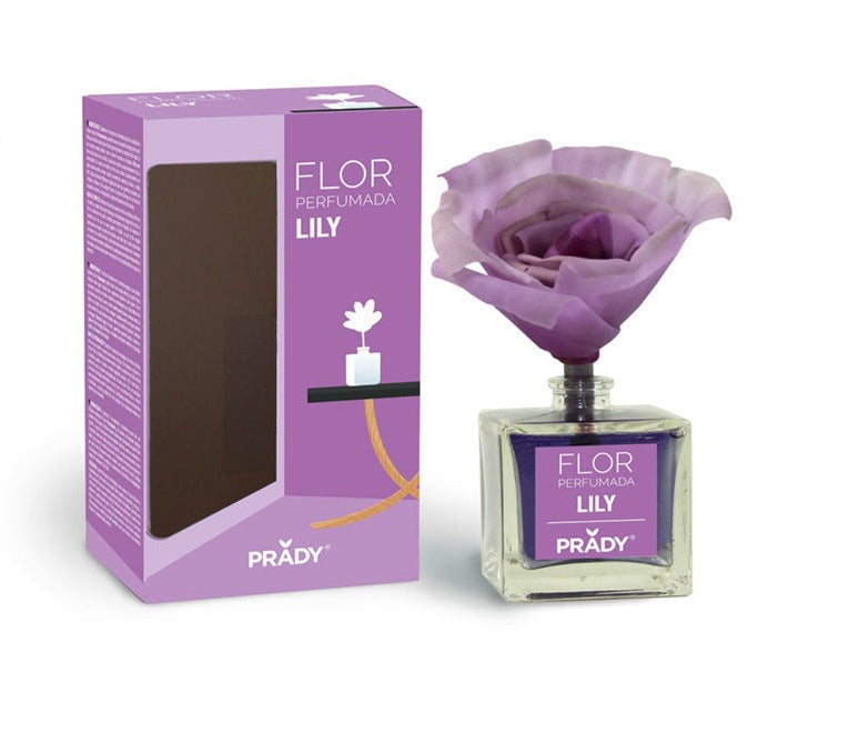 Flor com flor-de-lis, violeta, e pera com notas doces;  Longa duração 5 semanas;  Modo de Usar: Insira a flor na garrafa, ela mudará de cor à medida que infunde o líquido;