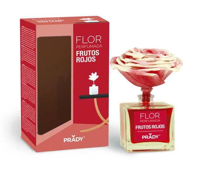 Flor com aroma a frutas vermelhas: groselha preta, framboesas, e morangos; Longa duração 5 semanas; Modo de Usar: Insira a flor na garrafa, ela mudará de cor à medida que infunde o líquido;