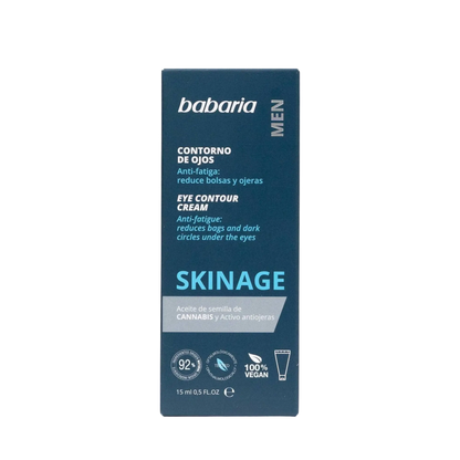 alt="Creme Contorno Olhos Anti-fadiga linha Men Skinage marca Babaria - Creme para o contorno dos olhos, ideal para reduzir sinais de cansaço, olheiras e inchaço, proporcionando uma aparência mais fresca e revitalizada."