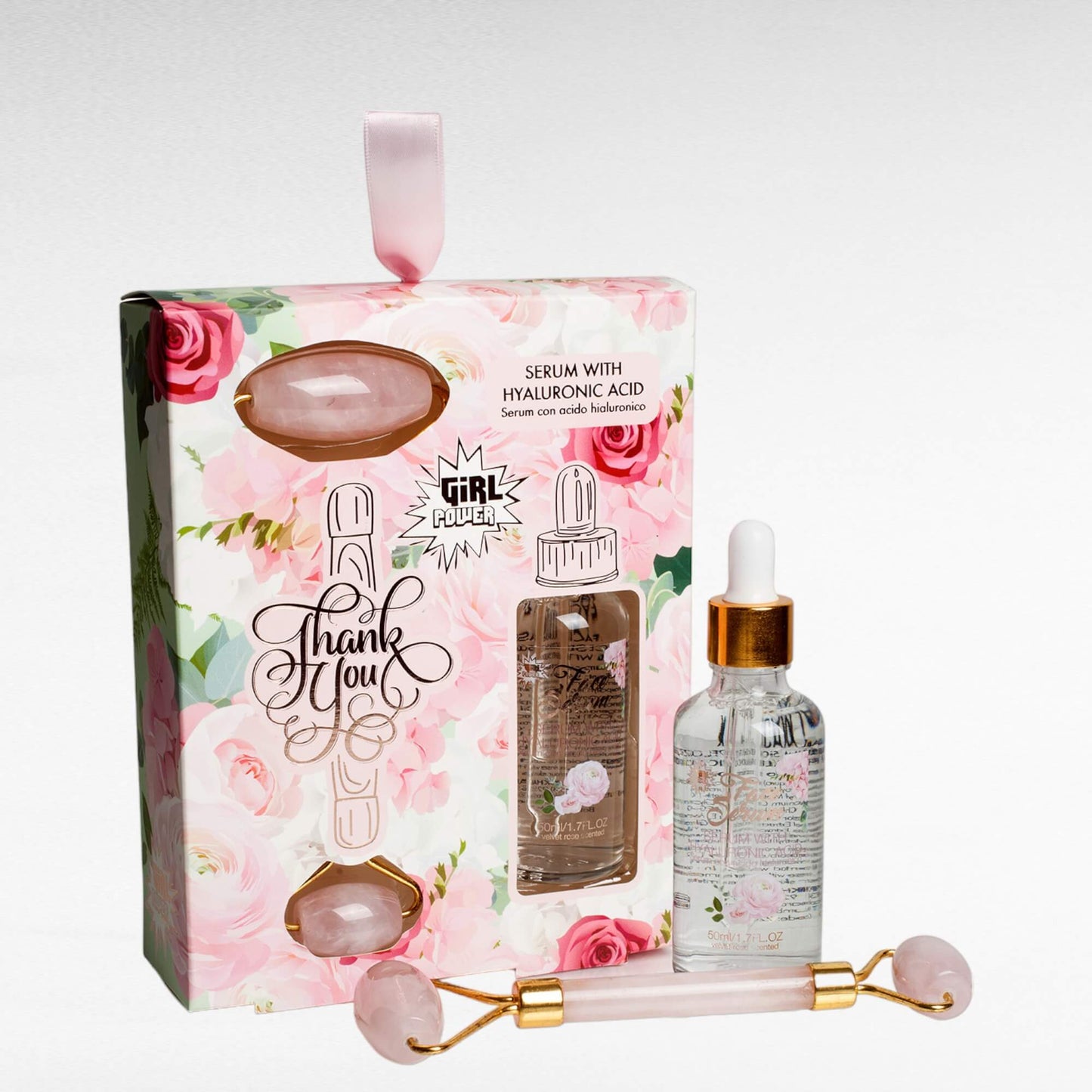 Coffret Rolo de massagem facial Quartzo Rosa + Sérum - Storettastic 