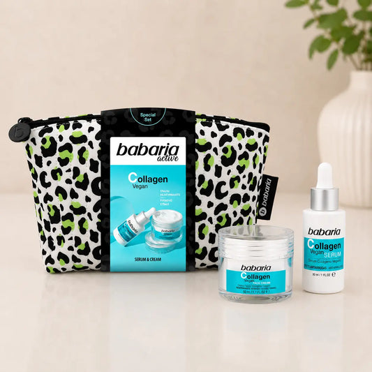 Coffret Collagénio Vegano Babaria com bolsa reutilizável e cuidados faciais reafirmantes