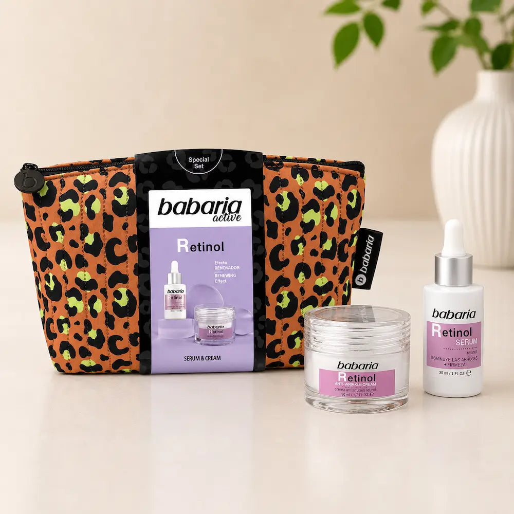 Coffret Retinol Babaria com bolsa reutilizável estampada e conjunto de cuidados faciais antienvelhecimento
