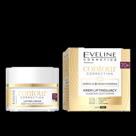 alt="Creme Esfoliante Hidratante 70+ Contour Correction marca Eveline - Creme esfoliante hidratante formulado para pele madura, ideal para suavizar a textura da pele, remover células mortas e melhorar a elasticidade, proporcionando hidratação intensa e redefinindo os contornos faciais."