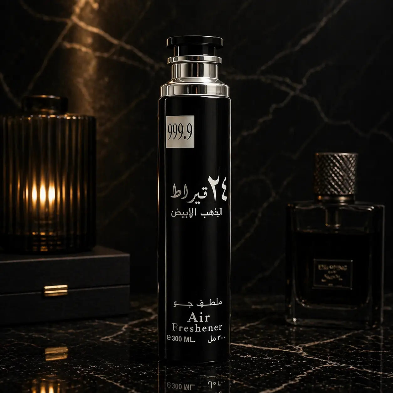 ambientador spray árabe 999.9 fragrância intensa frasco preto elegante