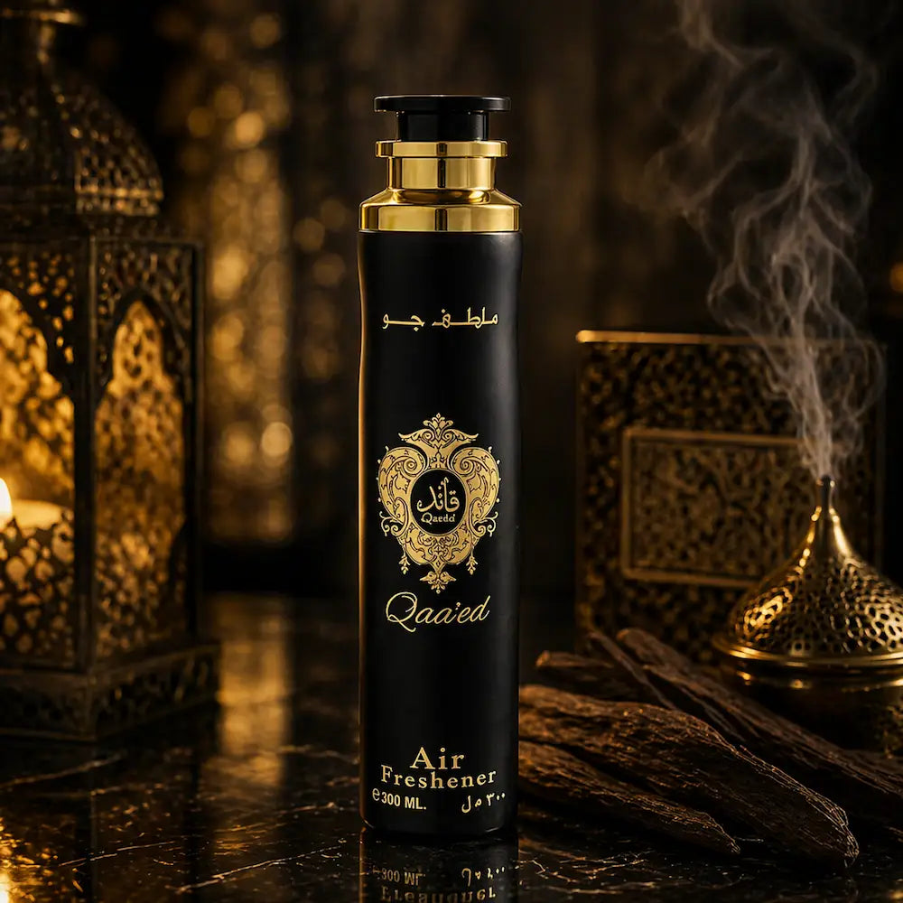 ambientador spray árabe qaaed fragrância intensa luxo oriental frasco preto dourado
