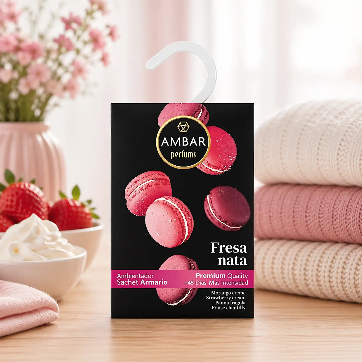 ambientador de armario aroma morango e nata doce para roupa e roupeiro