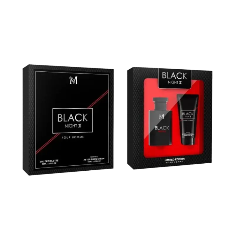 alt="Conjunto Black Night II marca Mirage - Conjunto de fragrância masculina Black Night II da marca Mirage"