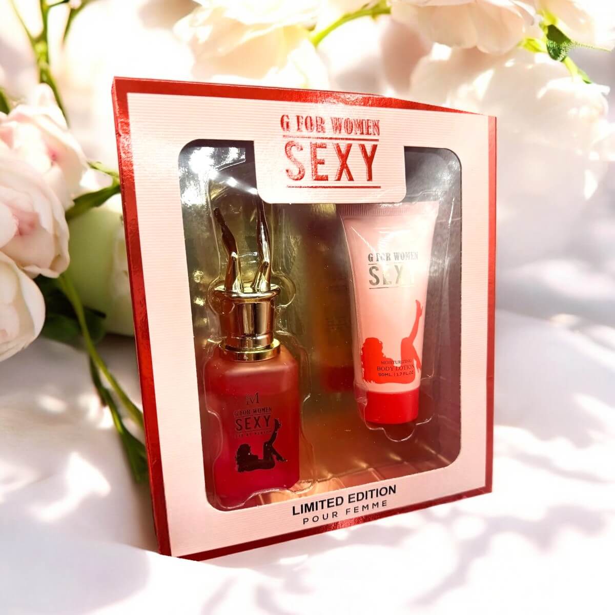 alt="G For Women Sexy Coffret - Conjunto inspirado no perfume Scandal - Jean Paul Gaultier, com perfume genérico e loção corporal, ideal como presente especial ou para si mesma."