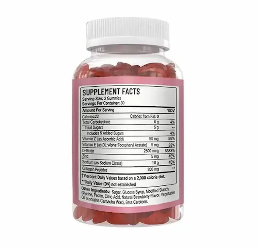 informação nutricional gomas de colagénio com biotina vitamina c composição suplemento alimentar