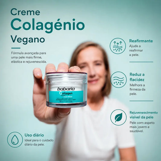 creme facial Babaria Colagénio Vegano com benefícios reafirmantes e antienvelhecimento