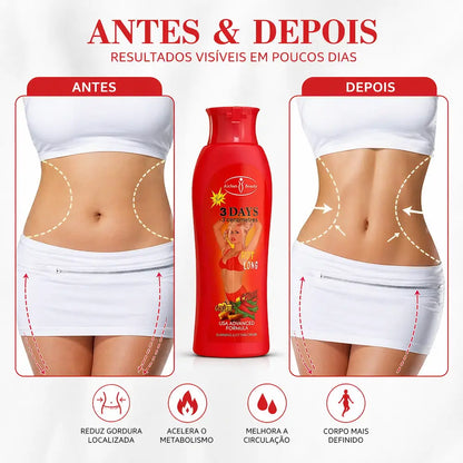 comparação antes e depois de uso de creme redutor corporal para firmeza da pele