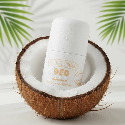 Desodorizante de coco The Fruit Company com fragrância tropical de baunilha, citrinos e açúcar tostado