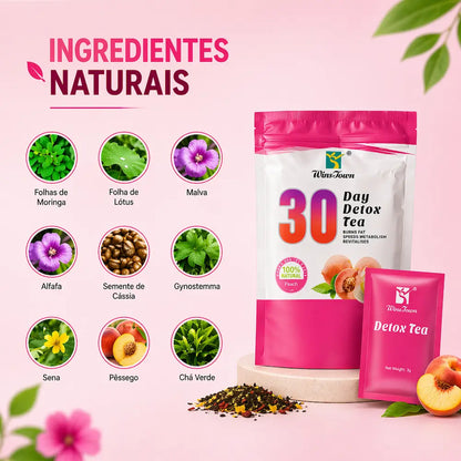 embalagem cha detox 30 dias pessego com saqueta individual