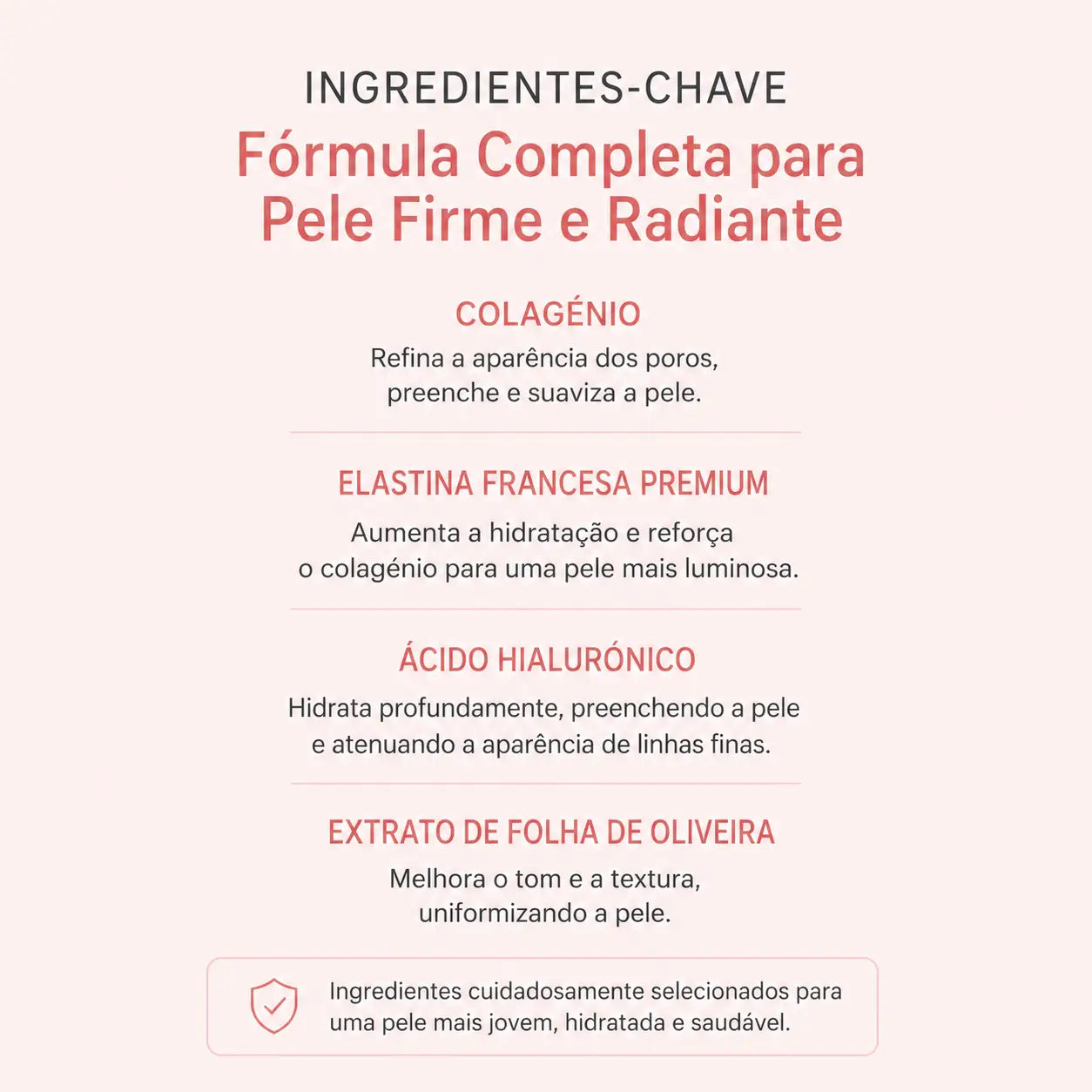 ingredientes colagenio niacinamida acido hialuronico elastina beneficios pele firme