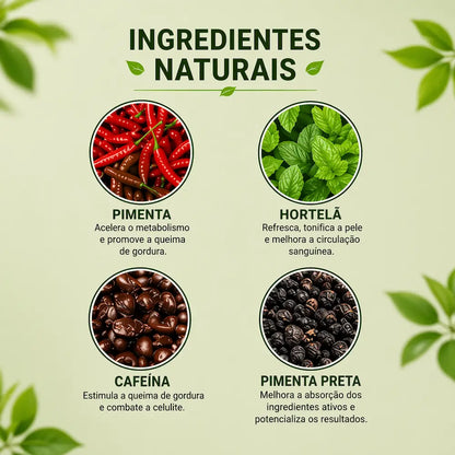 ingredientes naturais de creme anti celulite como cafeína hortelã e pimenta