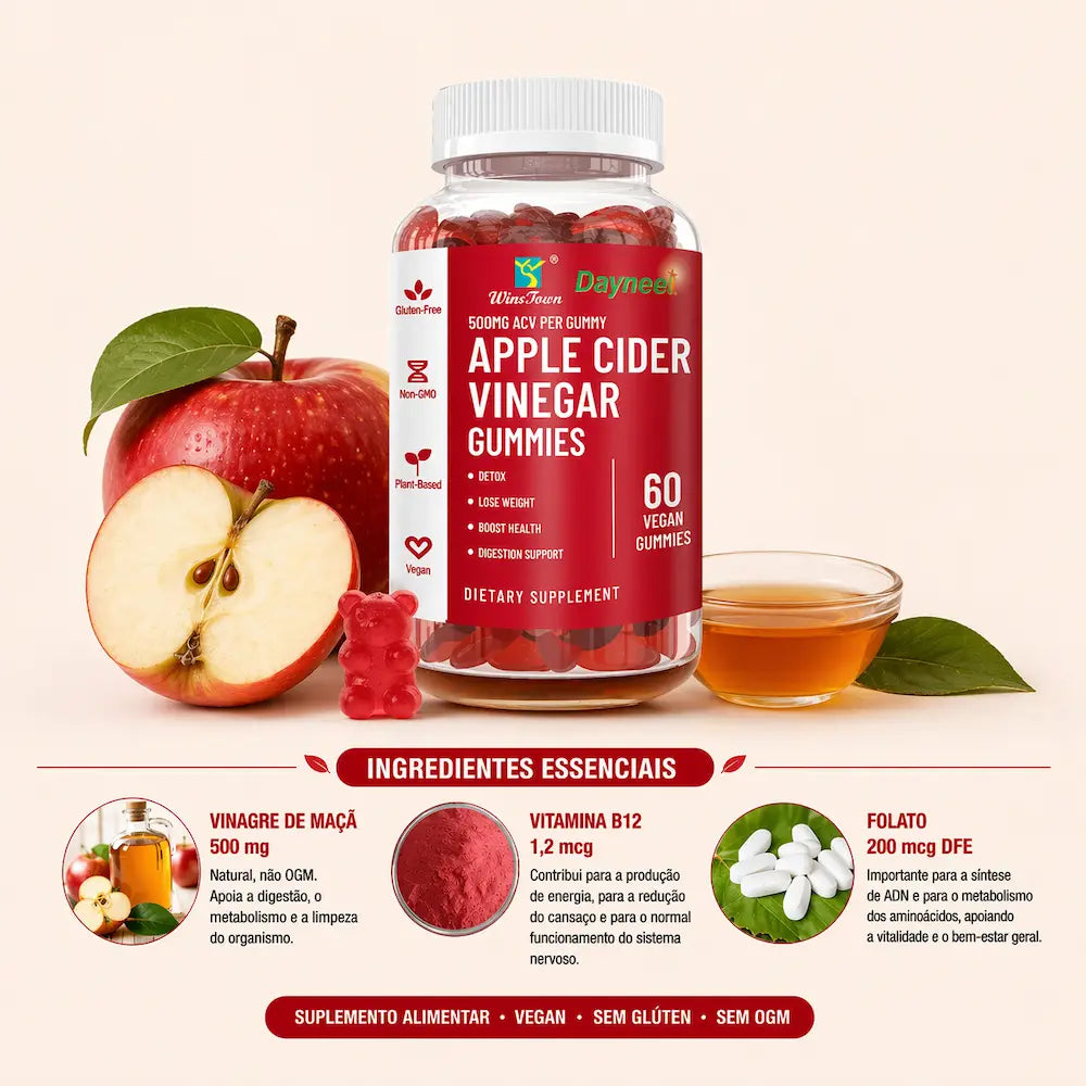 ingredientes gomas vinagre de maca vitamina b12 folato suplemento digestao metabolismo