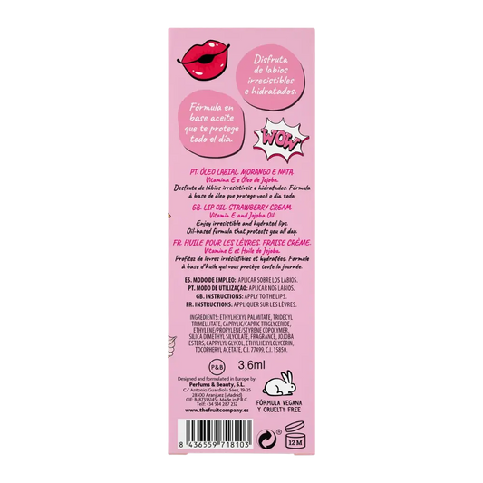 Óleo labial hidratante Morango e Nata The Fruit Company com vitamina E e óleo de jojoba