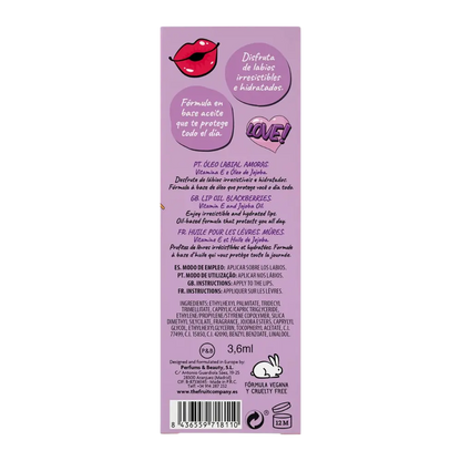 Óleo labial hidratante de amora The Fruit Company com vitamina E e óleo de jojoba