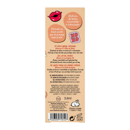Óleo labial hidratante de pêssego The Fruit Company com vitamina E e óleo de jojoba