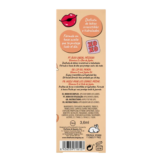 Óleo labial hidratante de pêssego The Fruit Company com vitamina E e óleo de jojoba