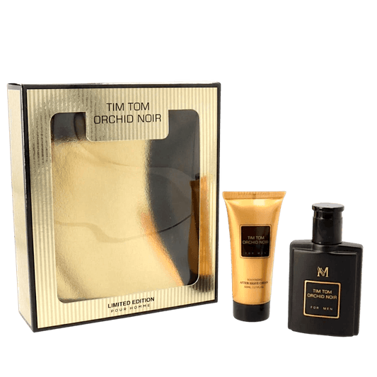 alt="Tim Tom Orchid Noir Coffret - Conjunto inspirado no perfume Black Orchid - Tom Ford, com perfume genérico e creme after shave, perfeito como presente especial ou para uso próprio."