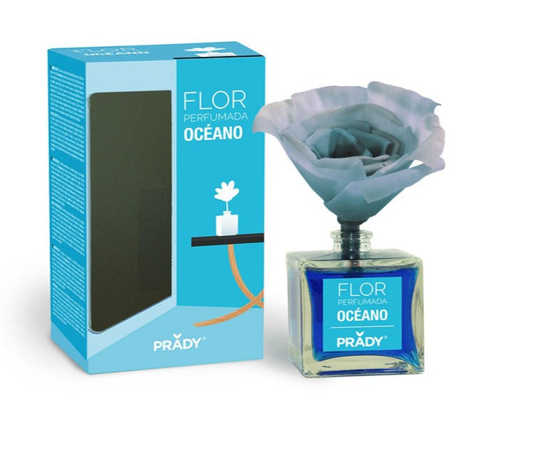 Flor com fragrância revigorante do oceano. Traz frescor para uma sala;  Longa duração 5 semanas;  Modo de Usar: Insira a flor na garrafa, ela mudará de cor à medida que infunde o líquido;